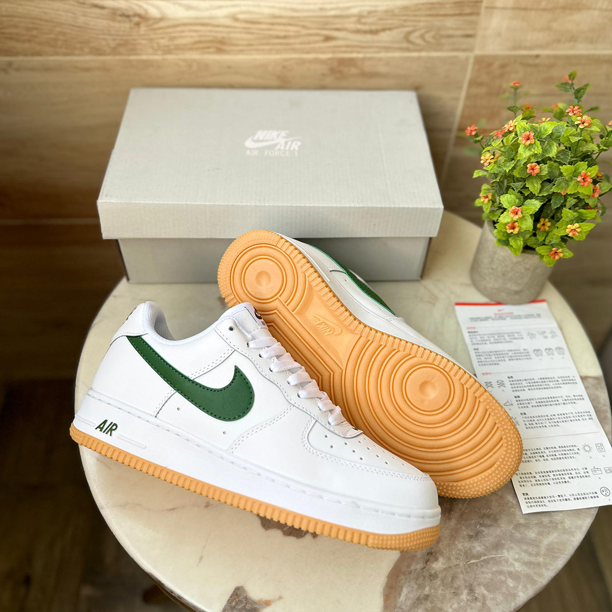 NIKE AIR FORCE 1 CREAM WHITE BEIGE GREEN GUM